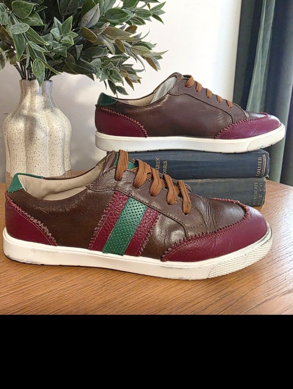 Elephantito Leather Colorblock Sneakers Kids US 4 EU 35 Brown Burgundy Lace Up